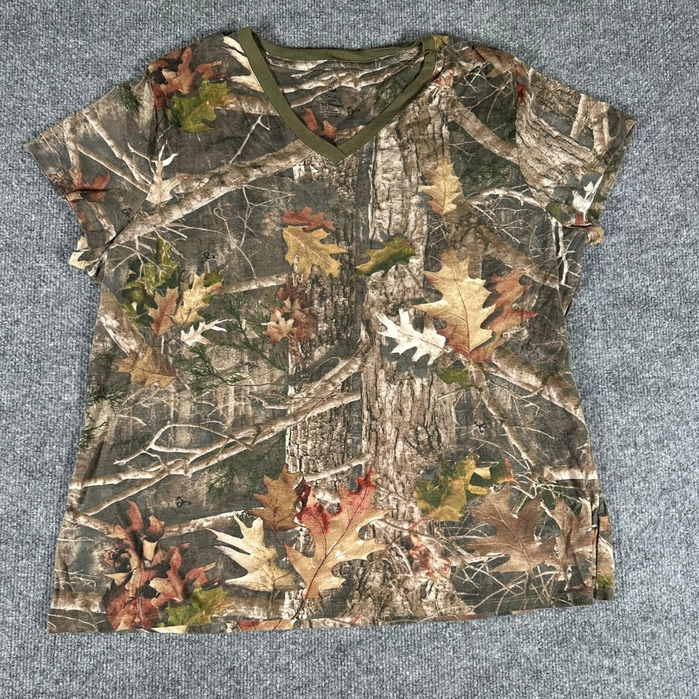 SHE Outdoor T-Shirt Womens XXL Camo V-Neck Short Sleeve Hunting Hiking Forest